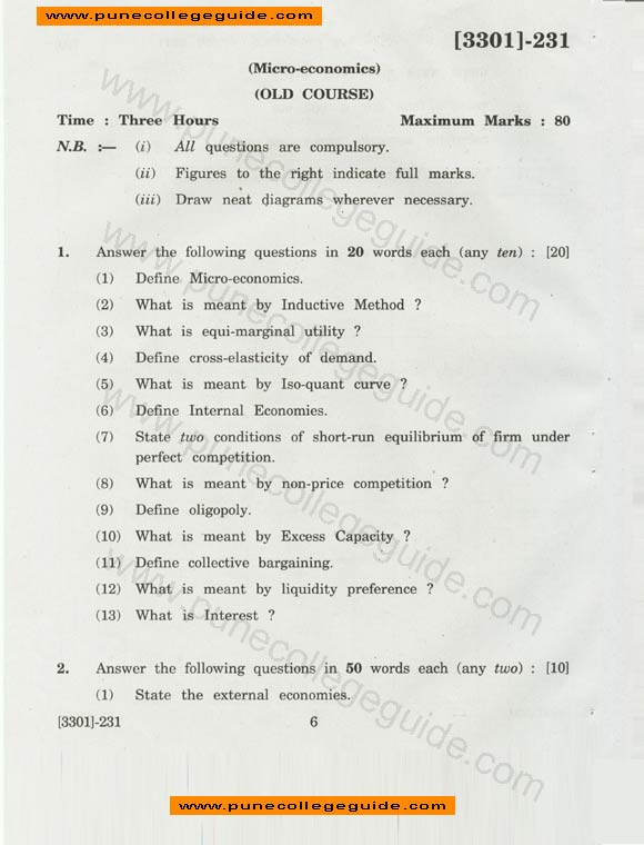 Economics, Special Paper I (Micro-economics), old course, SY BA Question paper 2008 april