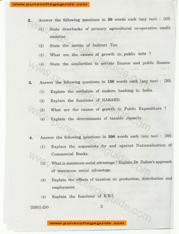 Economics (Banking and Public Finance), AY BA Question paper