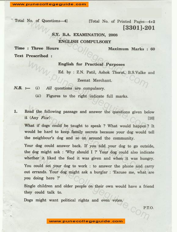 English Compulsory, SY BA 2008 April question paper