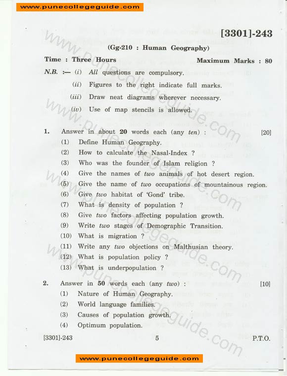 Geography General Paper II (Political Geography) , Human Geography