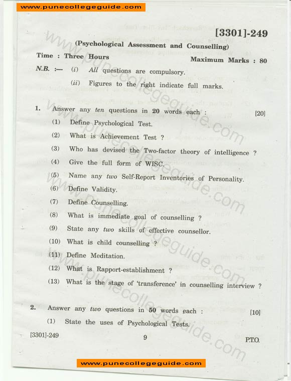 Psychology Special Paper I, phychology assessment and counselling