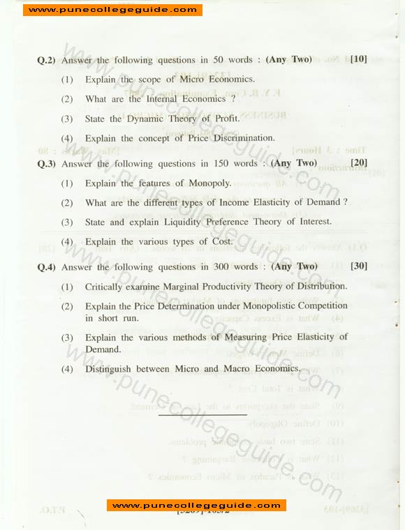 Business Economics (MICRO-I) , exam paper set