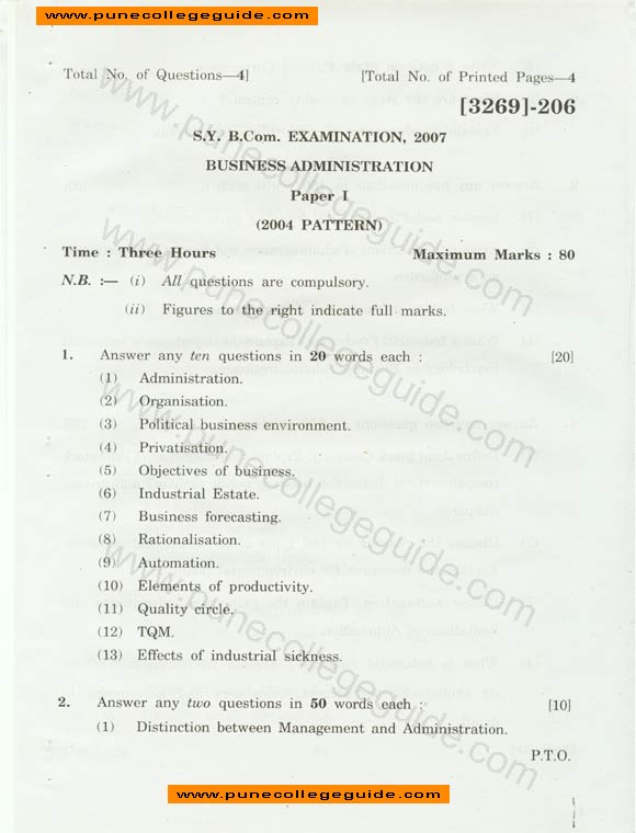 Business Administration, question paper