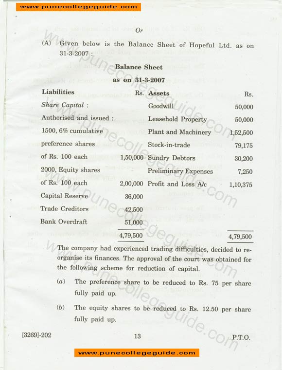 Corporate Accounting, example of balance sheet