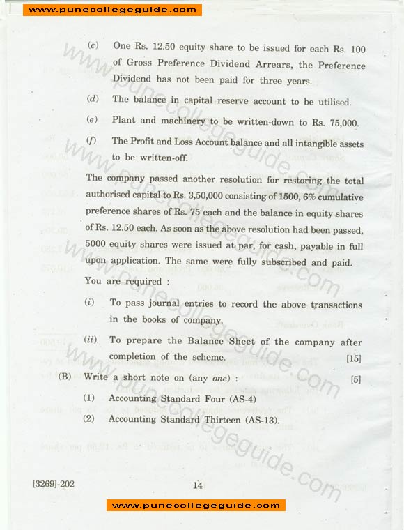 Corporate Accounting, SY Bcom paper set 2007