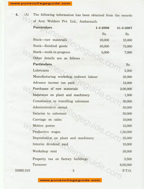 Cost and Works Accounting, paper set