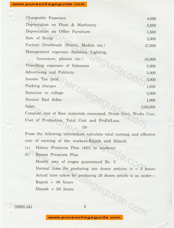 Costing, SY Bcom paper set