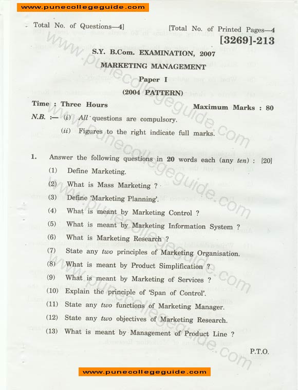 Marketing Management question paper