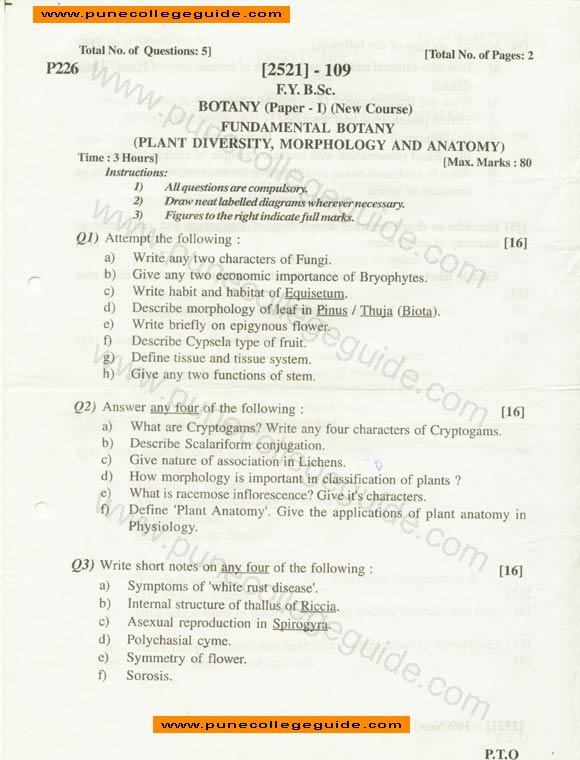 Botany question paper, Botany I fundamental botany (new course)
