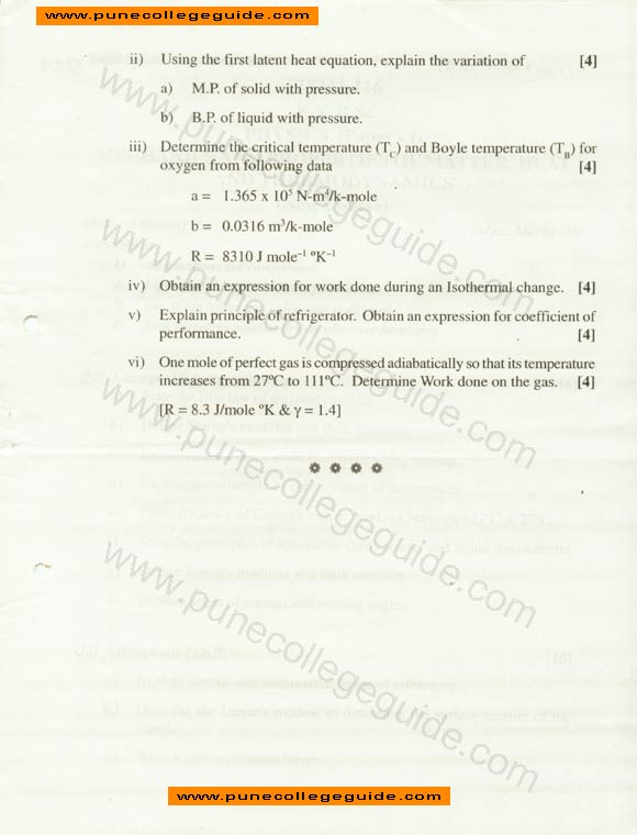 questions, Physics I machines and properties of matter heat and thermodynamics (old course), papers, pune unversity