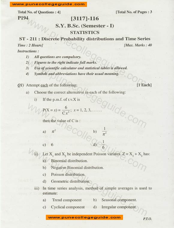 Statistics: Discrete Probability Distribution and time Series 