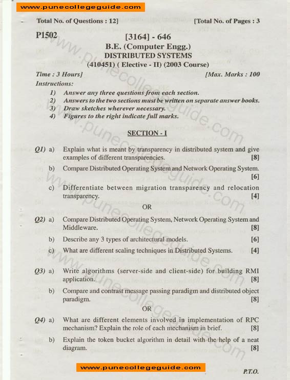 Distributed Systems quetion paper