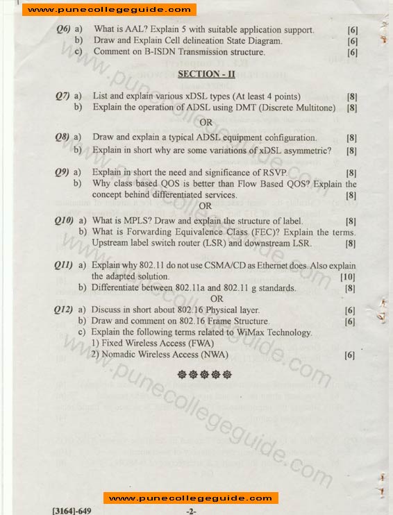 previous year question papers, exam paper, paper set, High Performance Networks	