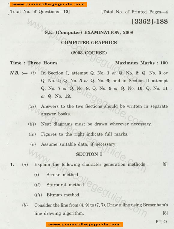 Computer Graphics question paper