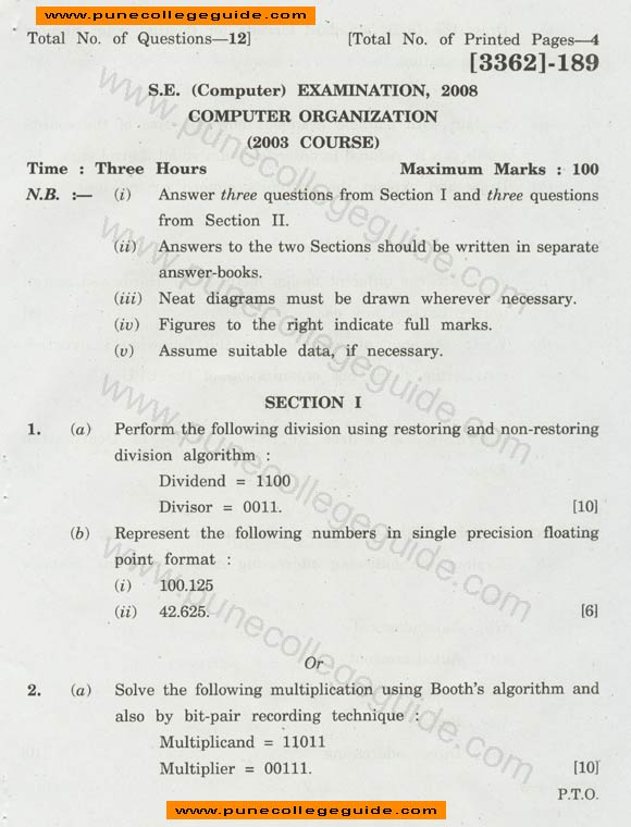 Computer Organization question paper