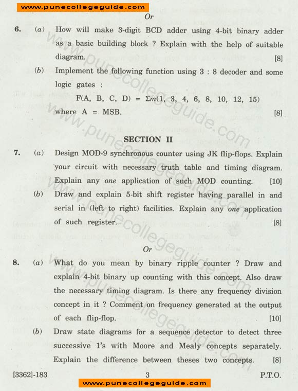 Digital Electronics and Logic Design SE mechanical Engineering exam paper