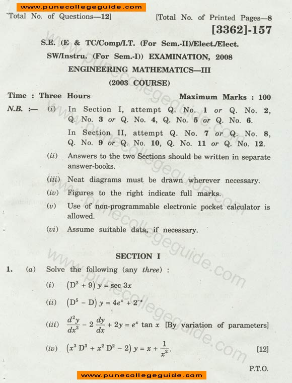 Engineering Mathematics III question paper