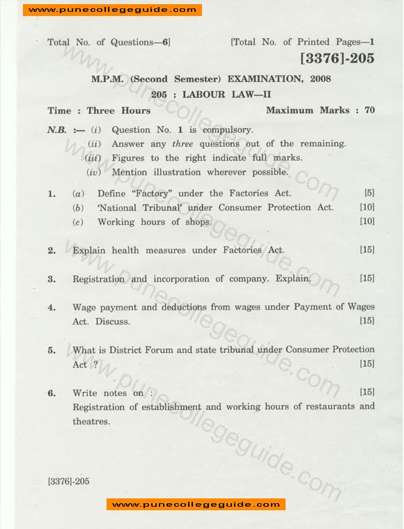 Labour law ii MPM 2 question paper