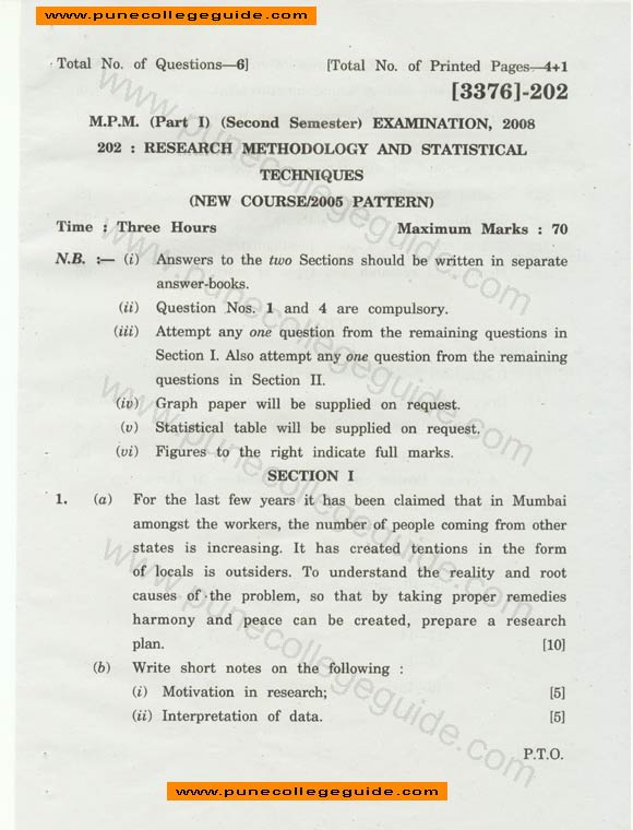 Research methodology and statistical techniques mpm sem 2 question papers