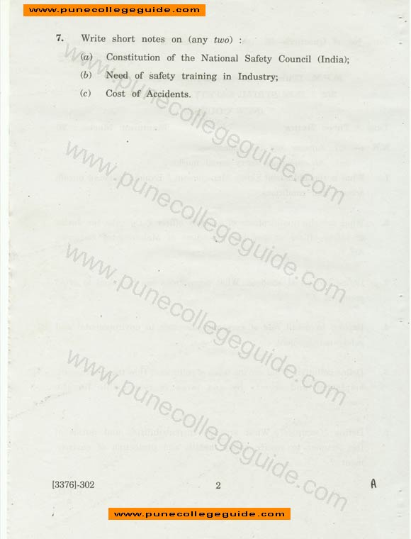 Industrial safety Management exam paper, question paper