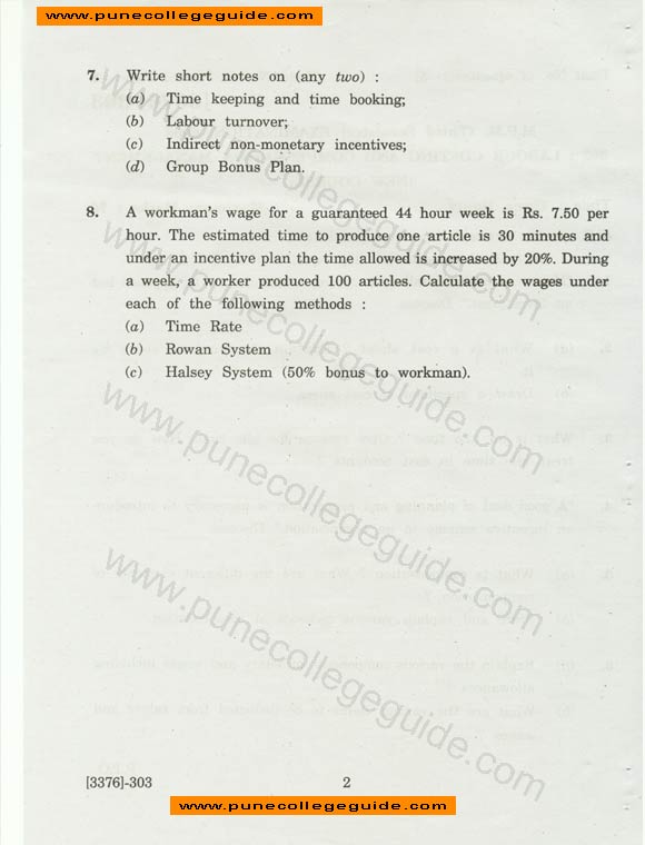 Labour Costing and Compensation Management MPM sem 3