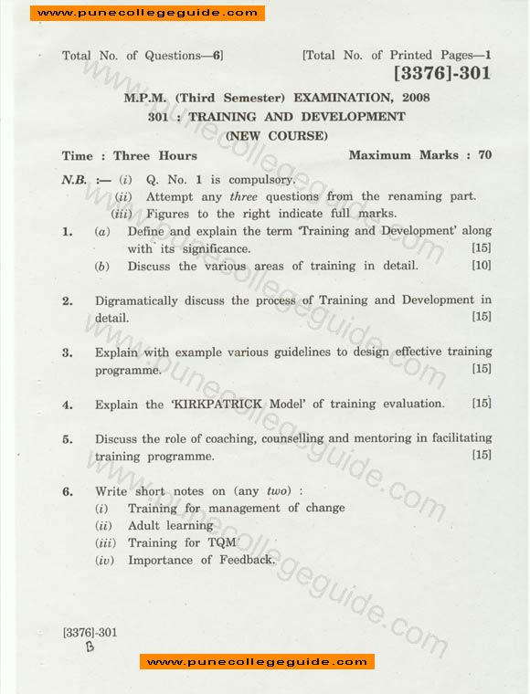 Training and Development MPM sem 3 , 2008 march question paper