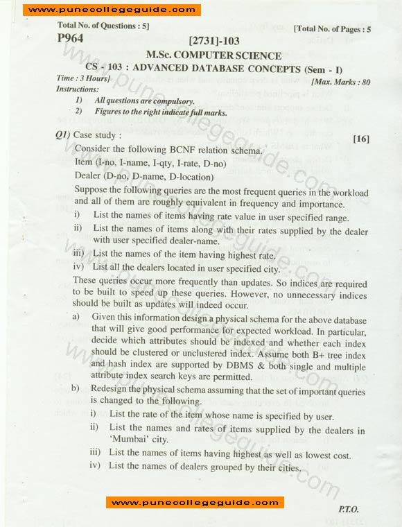 MSc question paper, Advanced Database Concepts paper, page1