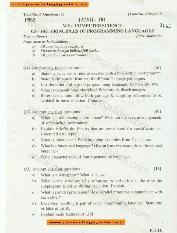 Principles of Programming Languages, Msc