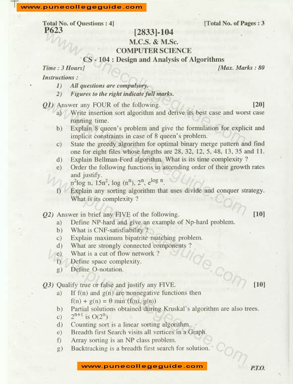 MCS. Design and Analysis of Algorithms 