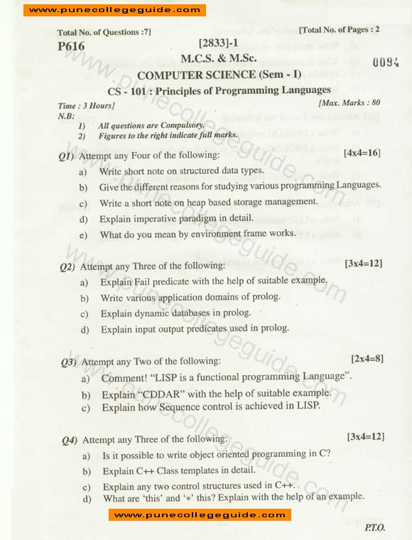 Principles of Programming Languages MCS