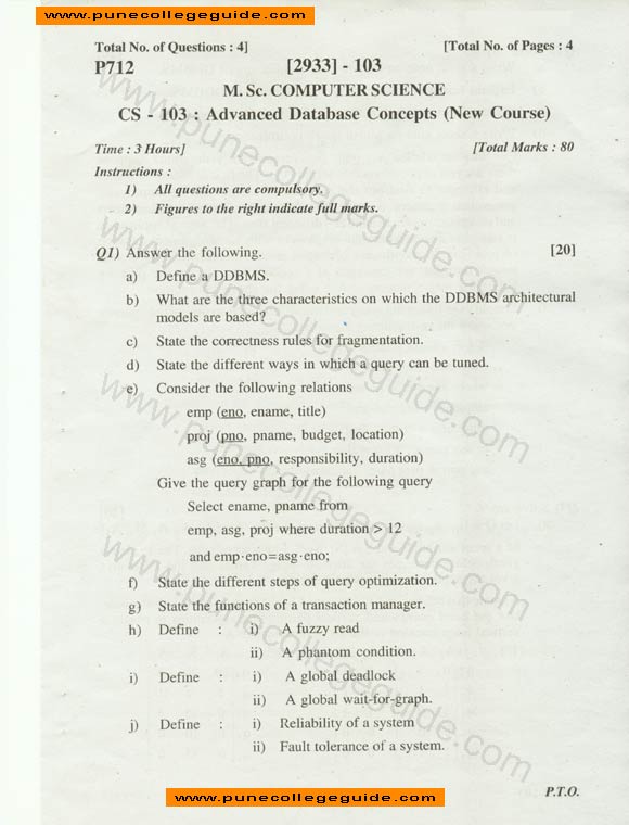 MCS question paper, Advanced Database Concepts (New Course) 