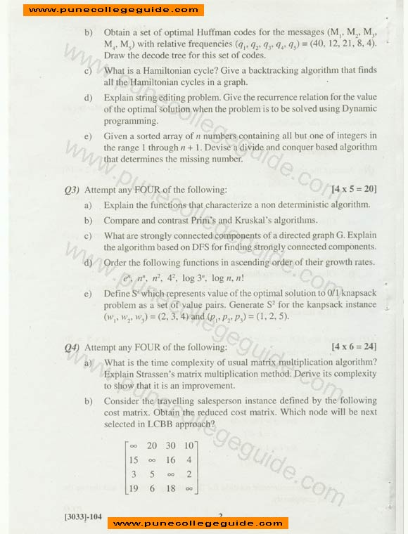 Design and Analysis of Algorithms, MCS, question papers