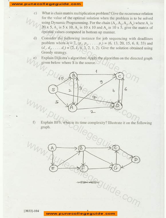 MCS, Design and Analysis of Algorithms, question papers