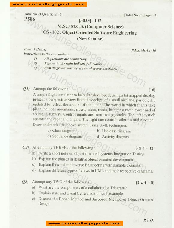 MCS, Object Oriented Software Engineering, question paper