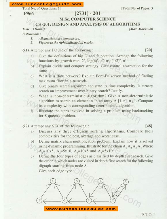 Design and Analysis of Algorithms, examination , MCS