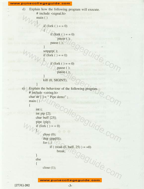 Operating System Concepts Using Unix, MCS examination