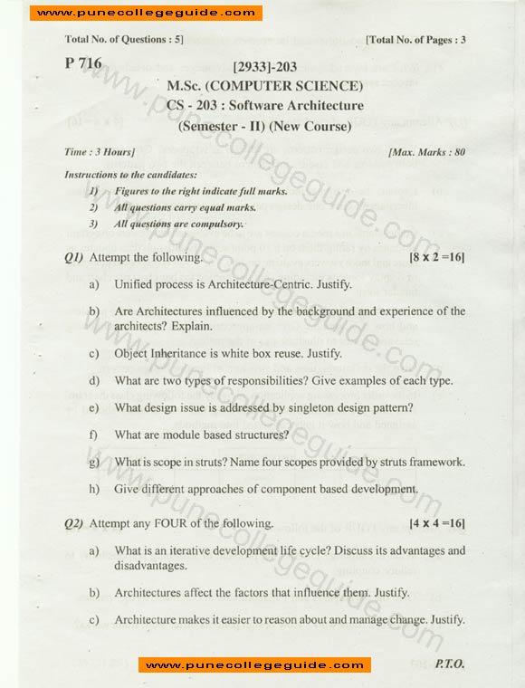 Software Architecture , MCS, question paper