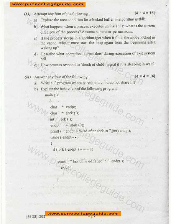 Unix Internals, question paper