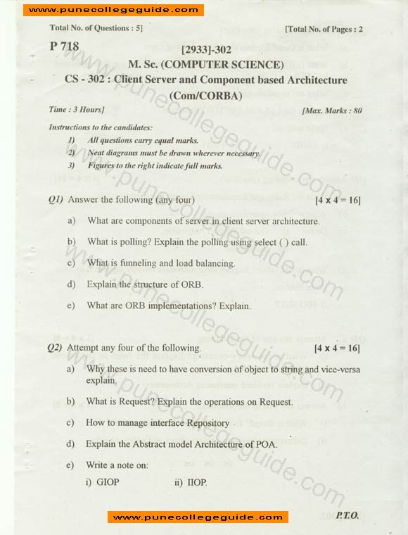 Client Server and Component Based Architecture, MCS, question paper