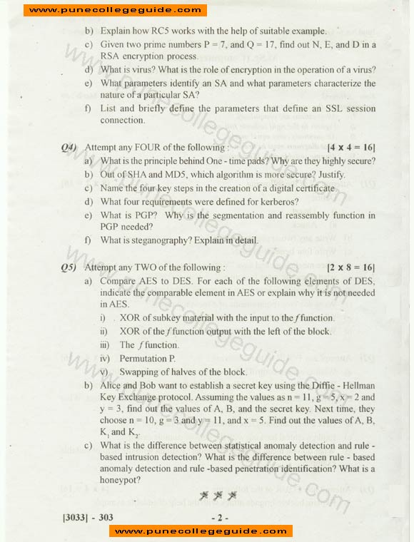 Information Systerms Security, question paper