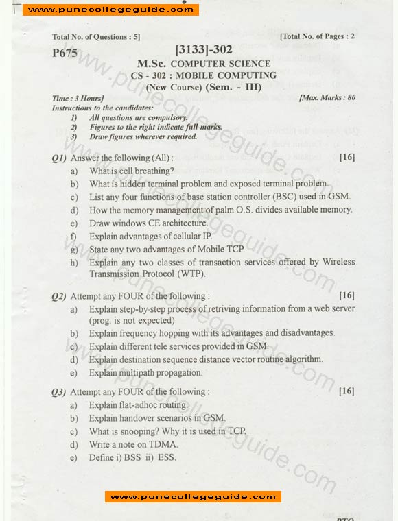 Mobile Computing, MCS question paper