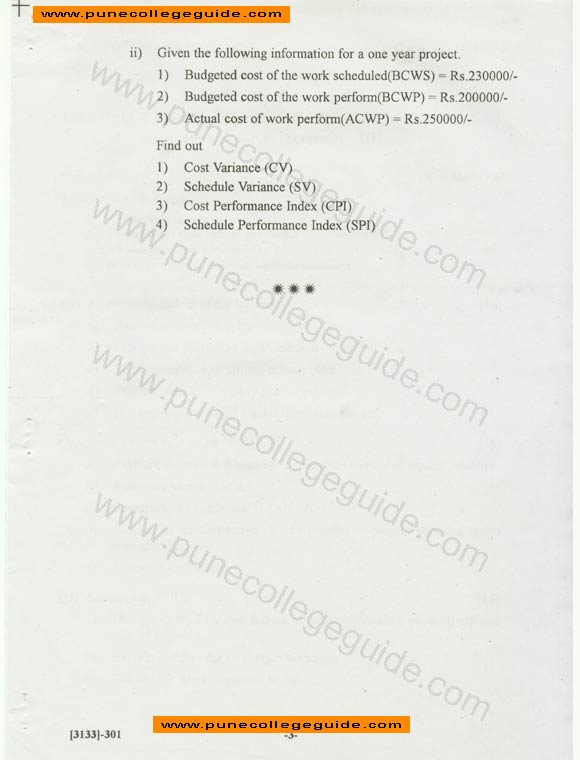 Software Metrics and Project Management , exam paper