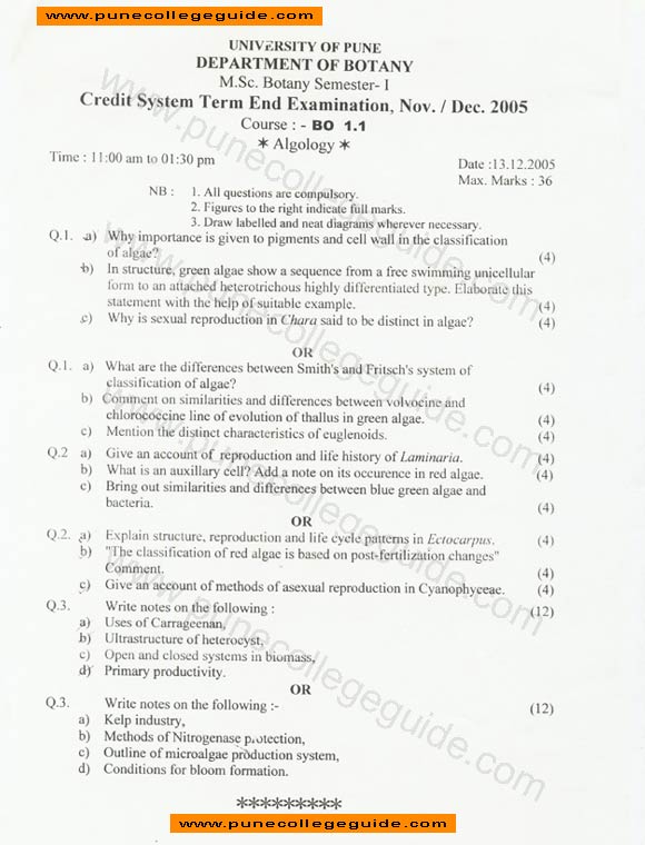 Algology, Question paper