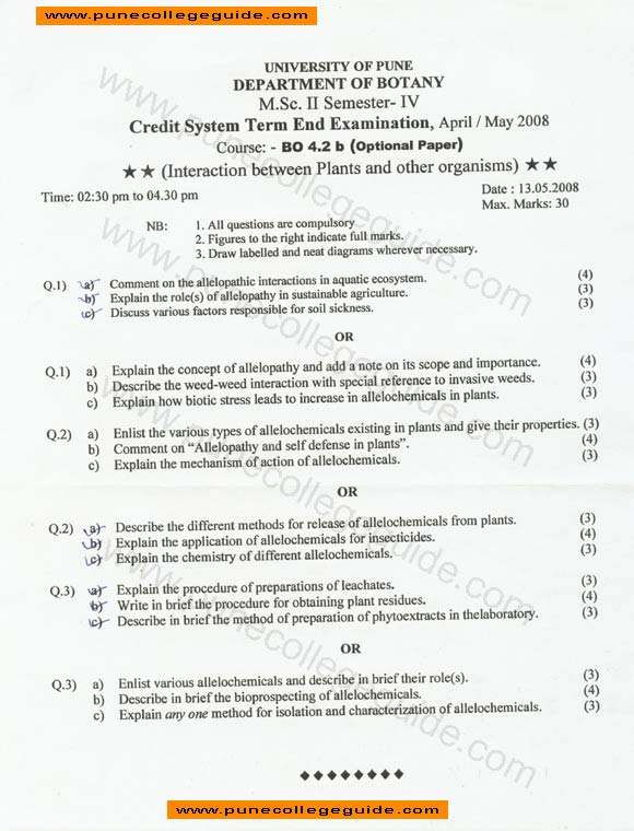 Interaction between plants and other organisms- 4.2b, question paper, botany